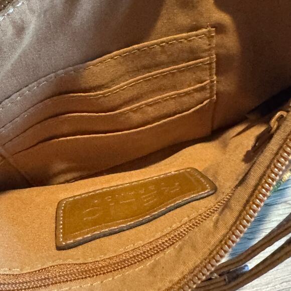 Relic by Fossil Crossbody Purse Brown Pink Blue Floral Canvas Slim Zip Top Boho - Picture 5 of 7